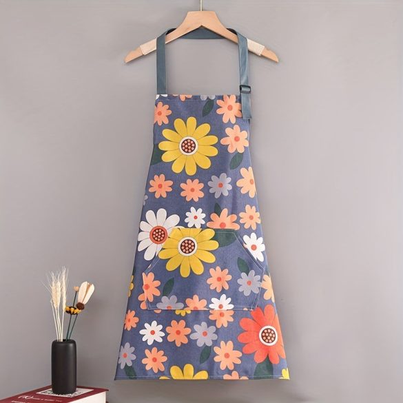 Șorț cu Model Floral, Rezistent la Apă și Ulei, cu Buzunar Mare