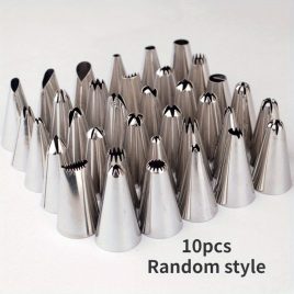   Set Decorare Tort din Oțel Inoxidabil, 10 piese - Duze pentru Glazură DIY pentru Prăjituri & Produse de Patiserie, Ustensile de Bucătărie