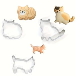   Set 5 forme de tăiat biscuiți Kitten, din oțel inoxidabil, drăguțe Kawaii pisică, ustensile de copt, accesorii de bucătărie