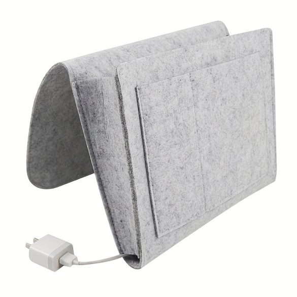 Coș organizator din material textil cu buzunare pentru lângă pat dublu