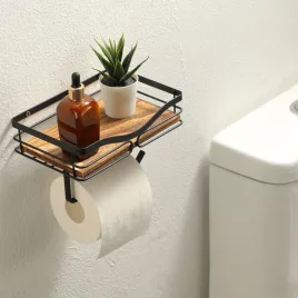   Dispenser de hârtie igienică montat pe perete, economisitor de spațiu, cu suprafață de depozitare