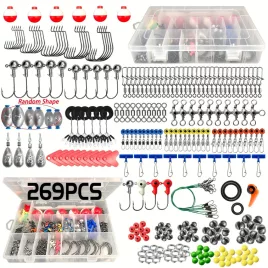   Set de pescuit cu 187 de piese - Cu cutie de accesorii, cârlige, componente pentru momeală, plumbi