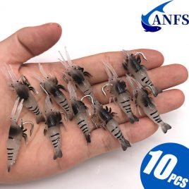   10 momeală de pescuit cu creveți din silicon fosforescent cu cârlig