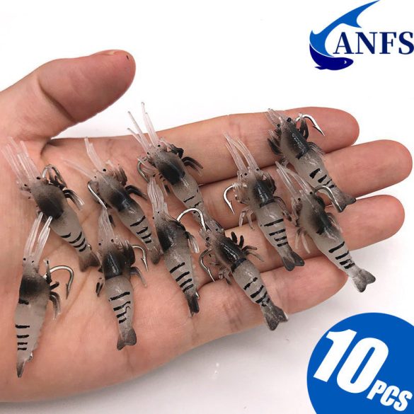 10 momeală de pescuit cu creveți din silicon fosforescent cu cârlig