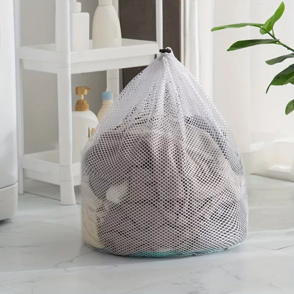 Săculeț de spălat cu șnur, sac de protecție special pentru mașina de spălat, săculeț de spălat cu plasă groasă - mărime L (60 × 50 cm)