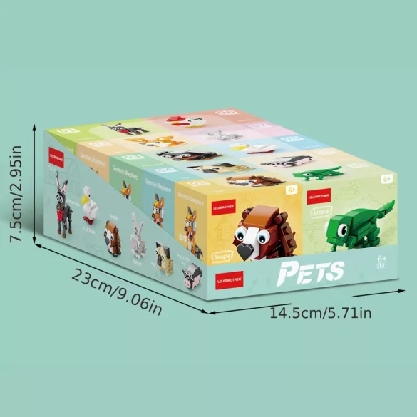 Set de construcție mini serie adorabilă de animale de companie 10 în 1, combinabil în 10 modele mici sau 1 model mare Turcoaz