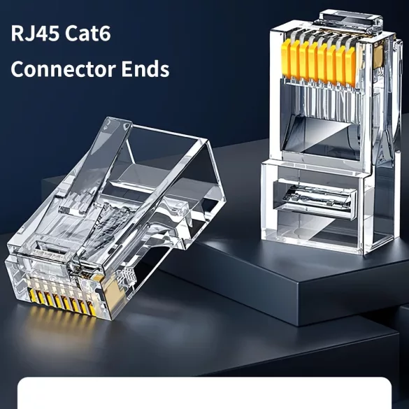 100 buc. conector RJ45 Cat6, capăt de cablu Ethernet placat cu aur, conector modular 8P8C