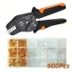 Set de sertizare Ratchet SN-58-B, pentru conectori de 0,25–1,5 mm², 300 manșoane + 300 cleme, terminale mascul-femelă