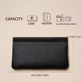   Portofel lung vintage din PU cu închidere automată și capse pentru bancnote și monede Negru