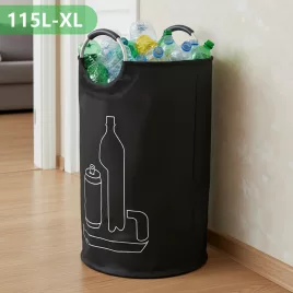 Coș de reciclare extra mare 115 l pentru acasă, negru, XL