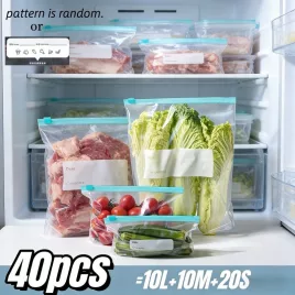   40 de pungi reutilizabile pentru frigider cu șnur, 20S+10M+10L, 40 buc.