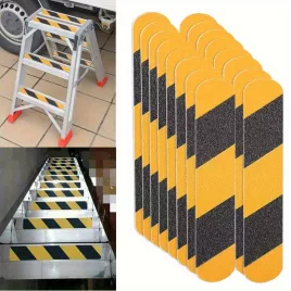   16 benzi antiderapante pentru trepte exterioare, 4 × 33 cm, pentru scări interioare/exterioare și bărci Negru și galben