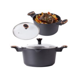   Vas de gătit adânc cu capac pentru aragaz cu inducție, cu înveliș antiaderent, 5 litri.