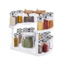  Suport rotativ pentru condimente - soluție practică pentru bucătărie, cu mai multe compartimente și design rotativ