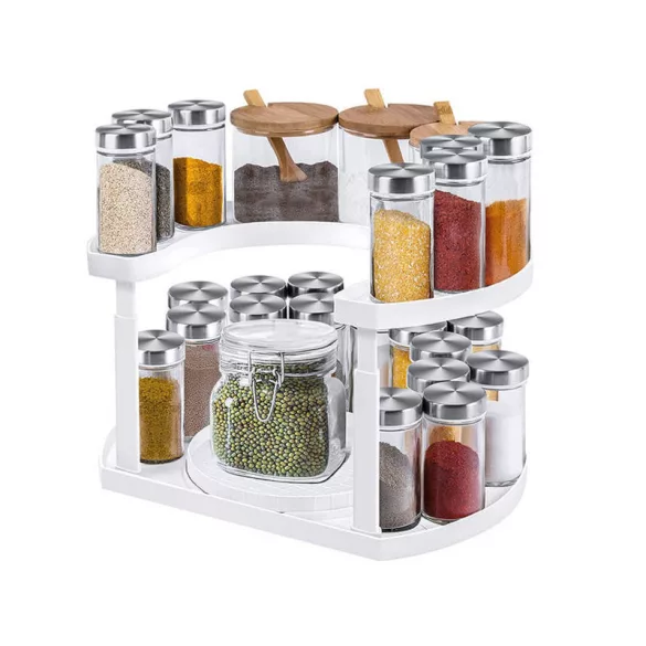 Suport rotativ pentru condimente - soluție practică pentru bucătărie, cu mai multe compartimente și design rotativ