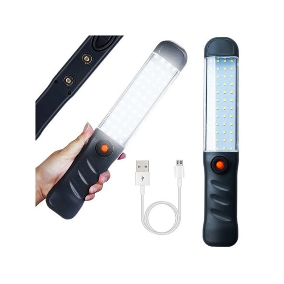 Lampă puternică de atelier 48 LED COB USB cu cârlig, reîncărcabilă magnetic