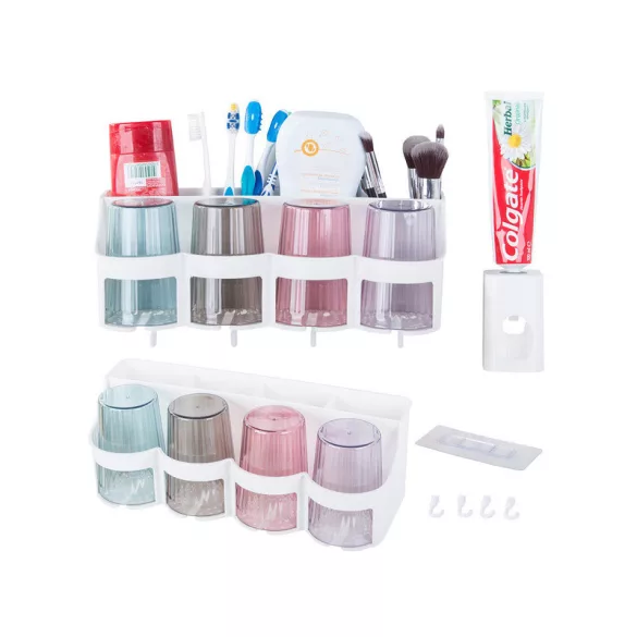 Suport pentru periuțe de dinți cu dozator de pastă de dinți