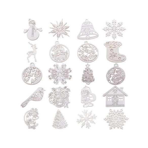 Decorațiuni din lemn pentru brad de Crăciun, set de 20 de globuri și ornamente