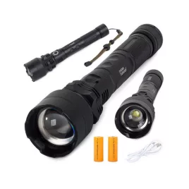   Lanternă LED tactică puternică XHP50 cu zoom și conexiune USB.