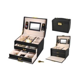   Cutie de bijuterii neagră - elegantă pentru cele mai prețioase bijuterii, cadou ideal pentru femei, de ziua de naștere sau de Crăciun.