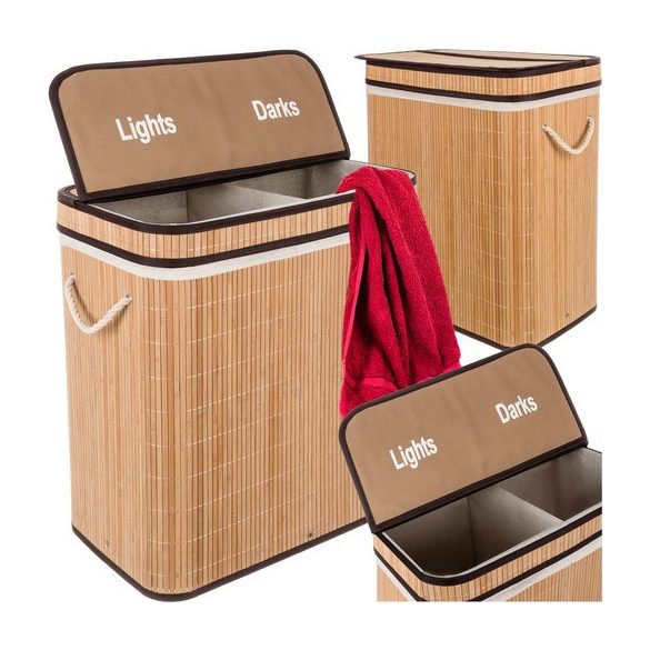Coș de rufe din bambus - două compartimente Ruhhy 24269